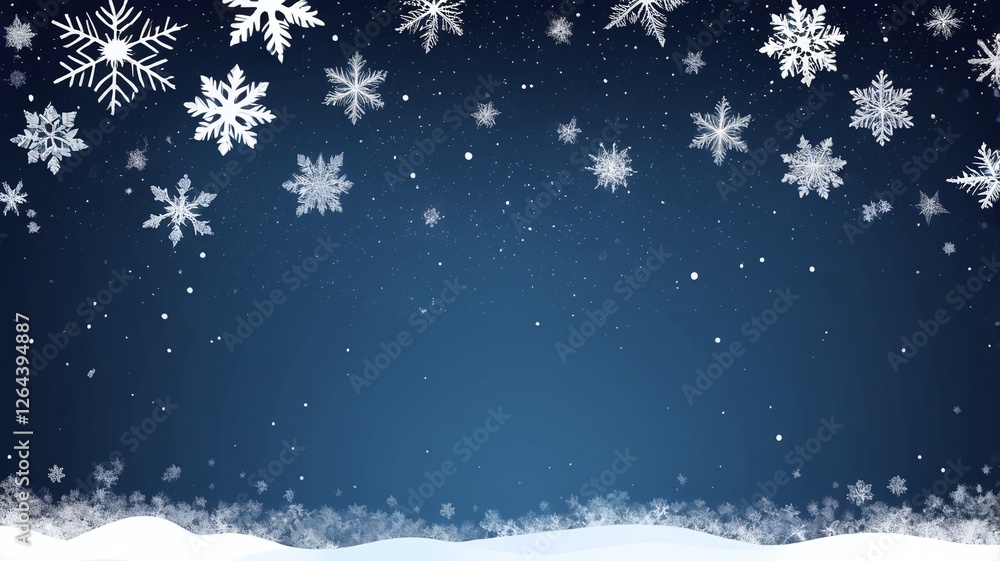 Vector winter background featuring snowflake pattern. White snow Side ...