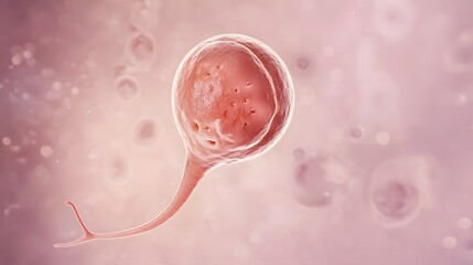 Fototapete - Microscopic close up view of embryonic cell division and development  Conceptual image showing the early stages of organism growth and cellular division against a soft pink and blurred background