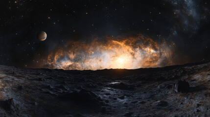 Wall Mural - space galaxy background with realistic planets, stars and nebula clouds in dark sky. far universe, f