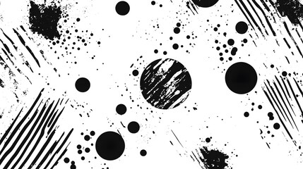 Aufkleber - Minimalist abstract background with dynamic black and white splatter brush strokes and geometric patterns  Creative modern and contemporary design element for digital art visual effects
