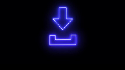 Wall Mural - blue saber glowing neon download sign. swipe down arrow icon. download icon sign. down arrow icon. d