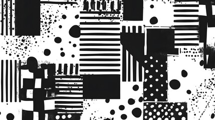 Poster - Minimalist Geometric Abstract Black and White Digital Artwork with Repetitive Patterns Shapes Contrasting Textures and Clean Composition  Conceptual and Contemporary Art Background