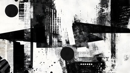 Leinwandbilder - Monochrome abstract geometric texture and grunge composition with overlapping shapes lines and patterns  Minimalist modern and experimental digital art design