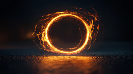 Wall Mural - Fire circle with light trail glow effect. Isolated magic flare ring with motion blur vector illustration. Power and energy bright orange twirl portal. 3d speed lines border asset for game.