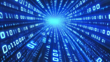 abstract blue binary code tunnel.