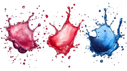 Aufkleber - Vibrant Abstract Paint Splatter Explosion with Red and Blue Liquid Droplets and Splashes on a White Background  Creative and Energetic Composition
