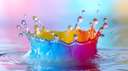 Aufkleber - Vibrant and dynamic abstract art created by the movement and splash of multicolored water droplets  The liquid elements create a captivating display of energy color and visual interest