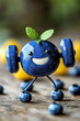 © Emanuel - A dumbbell with arms and a big smile, lifting tiny weights shaped like blueberries