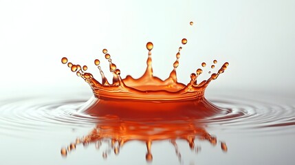 Poster - Vibrant orange water splash captured in high speed photography creating a dynamic and liquid art effect with reflections and ripples on a transparent surface