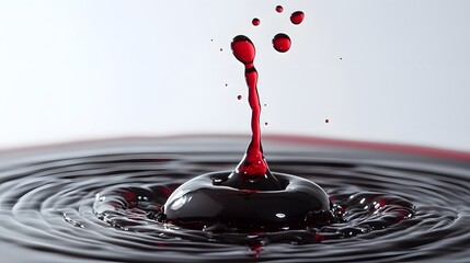 Aufkleber - Vibrant Red Liquid Splash in Motion   Abstract Dynamic Water Droplet Impact Art with Flowing Shapes Ripples and Circular Patterns Created by the Fluid Dynamics