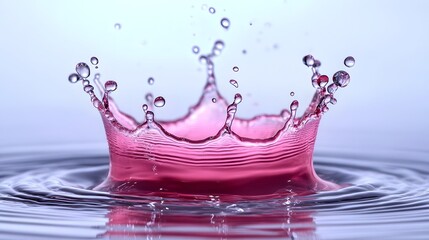 Wall Mural - Vibrant red water splash creating an elegant crown like liquid form with dynamic motion and ripples on a reflective transparent surface