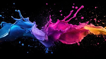 Wall Mural - Vibrant splashes of colorful paint against a black background