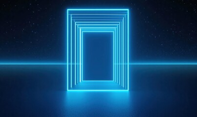 Wall Mural - glowing neon portal framed by illuminated rectangles in a cosmic background