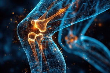 Wall Mural - digital depiction of a glowing futuristic leg with neural connections