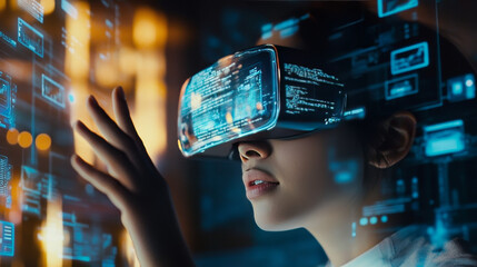 Web development, programmer engineering and coding website on augmented reality interface screens. developer project engineer programming software or application design, Cartoon vector illustration