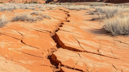 Sticker - Soft seamless ground waves, bright sunlit clay formations with deep cracks.