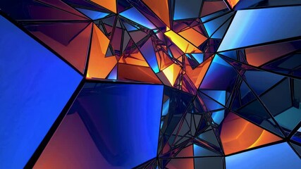 Poster - Futuristic glass architecture with vibrant reflections in orange and blue tones