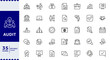 © RKvenom - Audit Line Editable Icons set. Vector illustration in thin line modern style of inspection related icons: documentation, auditor,Audit icon set. Accounting line icons collection.