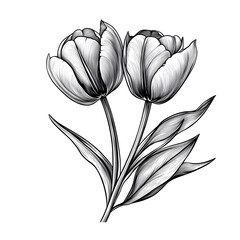 Wall Mural - Monochrome tulip illustrations with a modern touch