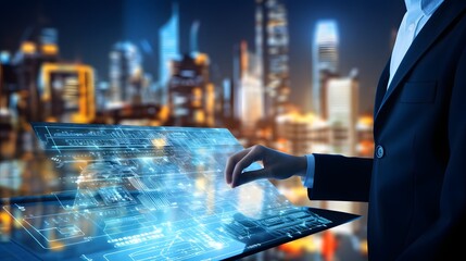 Futuristic chatbot interface displayed on a tablet screen representing the latest advancements in digital intelligence and communication applications for the modern digital world