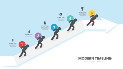 Wall Mural - infographics man carrying on arrow symbol timeline business steps to success template. vector illust