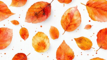 Wall Mural - Autumn leaves painted with watercolors isolated on white background seamless texture map pattern