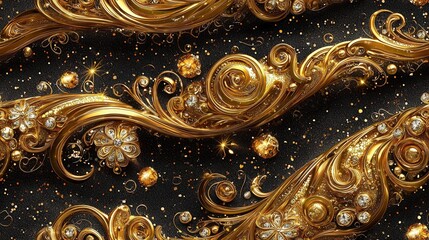 Wall Mural - Abstract gold jewelry set seamless background pattern wallpaper