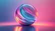 © Oleksandr - Abstract transparent glass orb with smooth cascading lines on a hazy reflective background, 3D rendering illustration of futuristic abstract shape with holographic element.