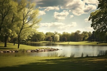 Poster - Park field lake landscape.