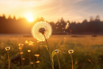 Wall Mural - Dandelion floating outdoors blossom flower.