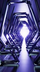 Aufkleber - Abstract tunnel of interconnected geometric frames leading to a glowing ligh