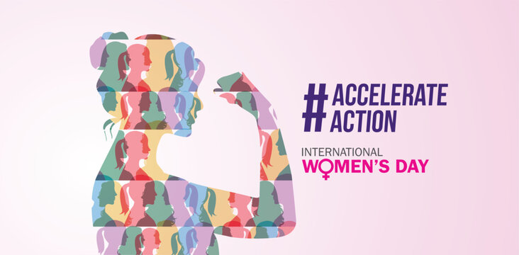 Accelerate action - International women's day concept poster. Woman sign illustration background. 2025 women's day campaign theme - #AccelerateAction
