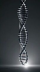Poster - Futuristic 3D visualization of DNA strands floating in a dark blue environment. 

