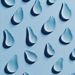 Water droplets spread across a light blue background creating an artistic and calming aesthetic ideal for design purposes. Generative AI