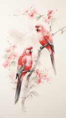 Wall Mural - Parrot painting animal flower.