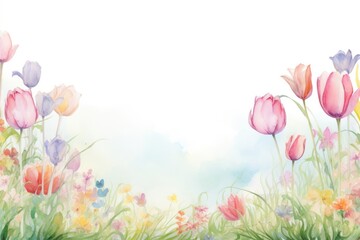 Poster - Tulip field landscape border outdoors painting blossom.