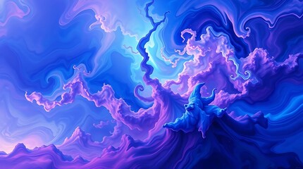 High-resolution abstract background image featuring swirling nebula-like formations in vibrant blues, purples, and pinks, rendered in a photorealistic style with sharp details and a.