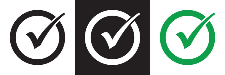 Wall Mural - check mark icon. green , black and white check mark icon. tick symbol. correct vote choice symbol. i
