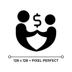 Wall Mural - Financial family support pixel perfect black glyph icon. Economic stability, sustainability. Money budget, fund. Silhouette symbol on white space. Solid pictogram. Vector isolated illustration