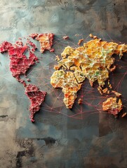 Wall Mural - Networking world map texture, low poly earth map. Vector global communication concept. Illustration map of world digital net