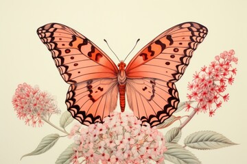 Wall Mural - Vintage drawing of butterfly flower animal insect.