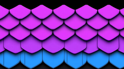 Wall Mural - Scale Pattern Gradient of Hexagons in Purple Violet and Light Blue on a Black Gradient Backdrop