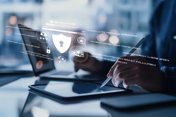 a professional engaging with advanced cyber security tools, focusing on online privacy and data prot