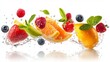 © liliyabatyrova - Juicy strawberries, oranges, and blueberries dance in a splash of crystal-clear water, merging freshness and vivacity under bright light, creating an uplifting and refreshing display