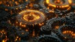 © Suesong - Glowing Gears in Motion, an intricate digital visualization of interconnected gears radiating light for harmonious functionality