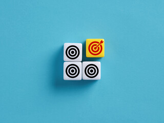 Wall Mural - reaching target with arrow and achieving business goal with dartboard on dice