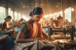 © Aqsapics - indian female group working on the sewing machine at textile factory