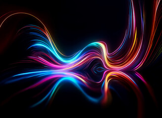 Canvas Print - Colorful light trails create abstract waves on a black background, showcasing vibrant hues and dynamic movement.