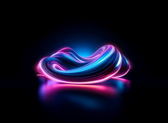 Wall Mural - a luminous abstract 3d shape glows with neon blue and pink colors. the twisted and reflective form i