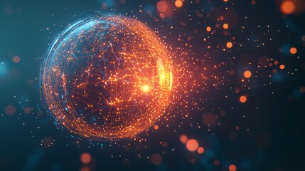 Wall Mural - A digital sphere in orange color